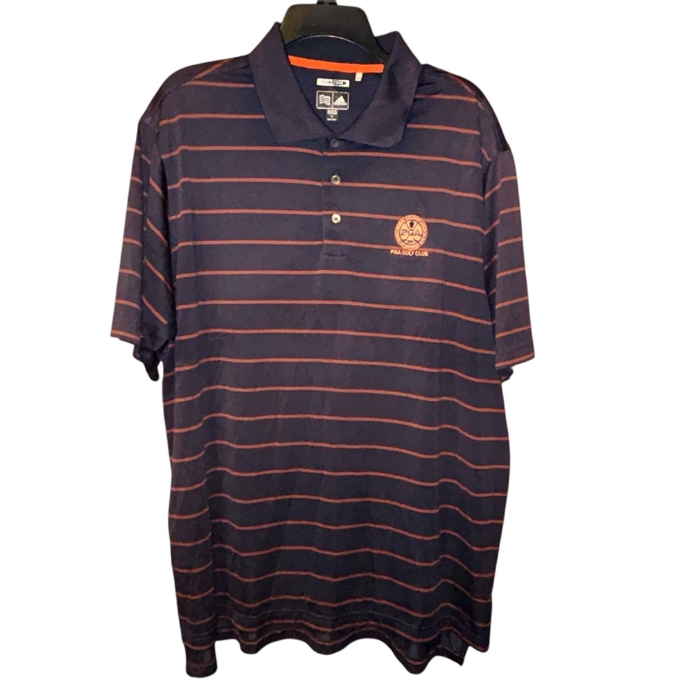 Adidas ClimaCool PGA Golf Club Polo Shirt‎ Men’s XL Navy Orange Stripe